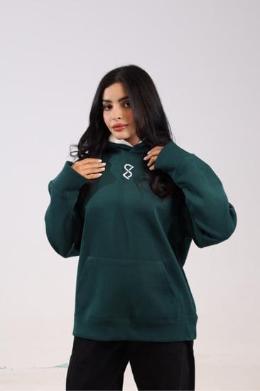 هودي دبل كاب اخضر بكتابة من الخلف