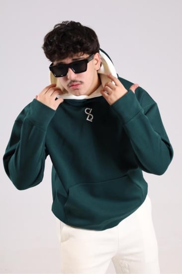 هودي دبل كاب اخضر بكتابة من الخلف