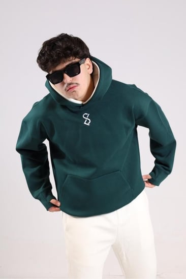 هودي دبل كاب اخضر بكتابة من الخلف