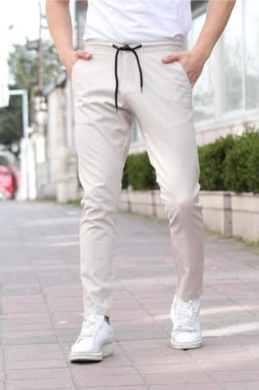 بنطال قماش Eganis برباط للرجال باللون البيج من TARZ CooL