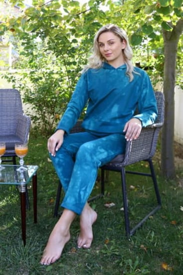 بدلة رياضية نسائية من القطن بغطاء للرأس 3 خيوط باللون الفيروزي من Akbe