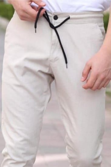 بنطال قماش Eganis برباط للرجال باللون البيج من TARZ CooL