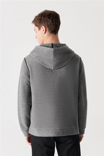 معطف رجالي عادي بياقة مقنعين رمادي AVVA