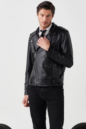 سترة جاك لراكبي الدراجات النارية من الجلد الطبيعي باللون الأسود من DER