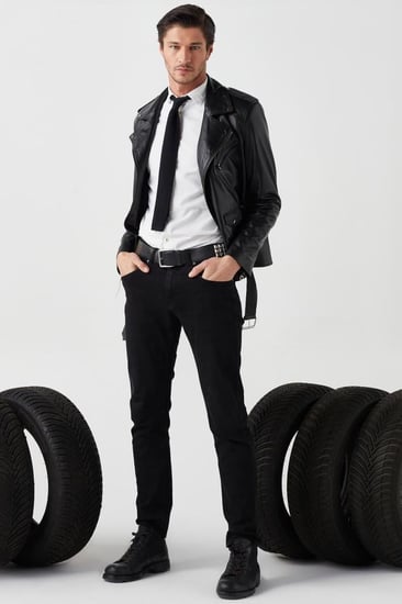 سترة جاك لراكبي الدراجات النارية من الجلد الطبيعي باللون الأسود من DER