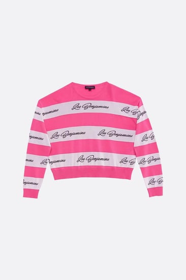 سترة محبوكة نسائية وردي خطوط موسمية وتفاصيل عصرية Les Benjamins تركي أ