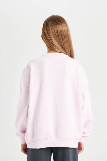 سويت شيرت باربي وردي اللون للفتيات وياقة دائرية وناعمة