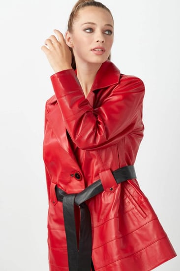 معطف قصير من الجلد الطبيعي للنساء من DERIZA