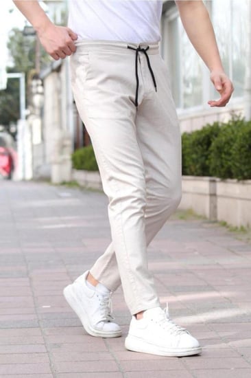 بنطال قماش Eganis برباط للرجال باللون البيج من TARZ CooL