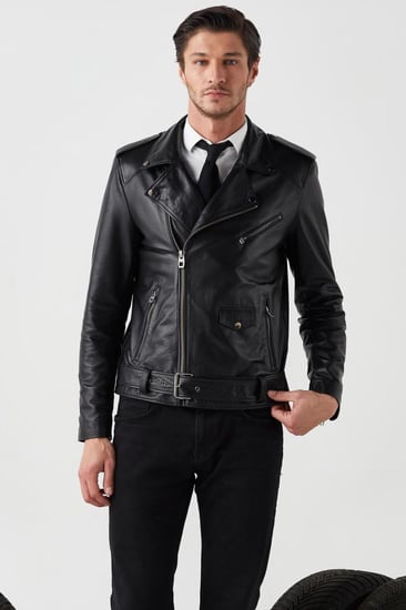سترة جاك لراكبي الدراجات النارية من الجلد الطبيعي باللون الأسود من DER