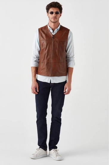 سترة رجالية من الجلد الطبيعي باللون البني من DERIZA