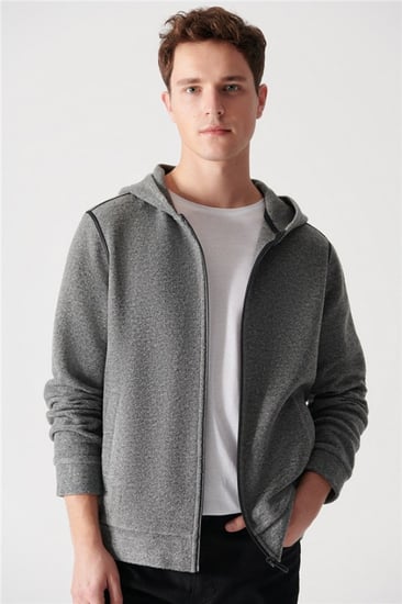 معطف رجالي عادي بياقة مقنعين رمادي AVVA