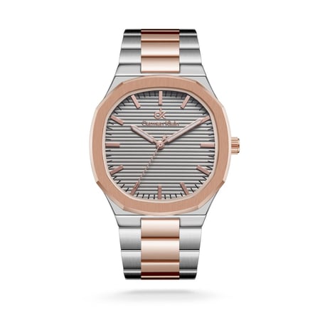 ساعة رجالية كارمن كلاين ستيل بلون فضي و روز قولد