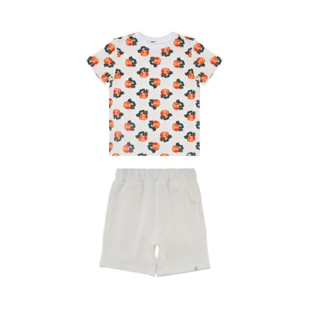 بلوزة اكمام قصيرة و شورت سادة أبيض و مشمشي