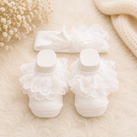 شراب مواليد مع ربطة رأس – Royal Lace (أوف وايت