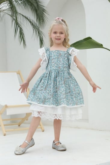 فستان بناتي ازرق دانتيل