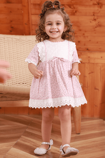 فستان بناتي زهري منقط