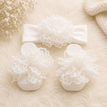 شراب مواليد مع ربطة رأس – Royal Lace (أوف وايت