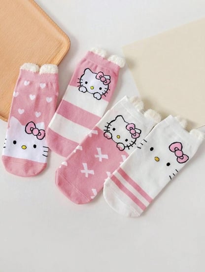 4 أزواج جوارب مبتكرة نسائية من نوع Hello Kitty الشهير