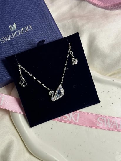 سلسال البطه فضي كريستالة - أزرق SWAROVSKI