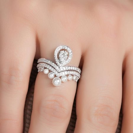 خاتم توينز لؤلؤ ذهب ابيض عيار 18