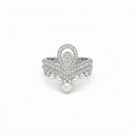 خاتم توينز لؤلؤ ذهب ابيض عيار 18