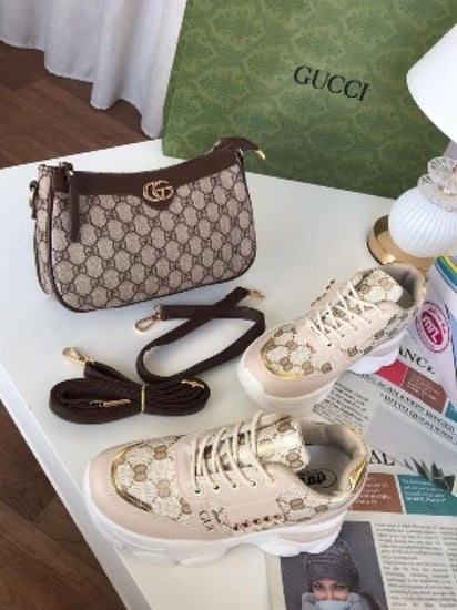 طقم نسائي فاخر حقيبة مع حذاء بنقشة أنيقة