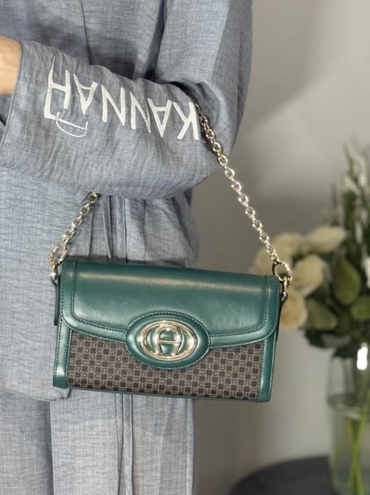 اجنر لويزا S جلد ناعم ومعدن ذهبي- اخضر /Luisa S Shoulder bag smooth cow