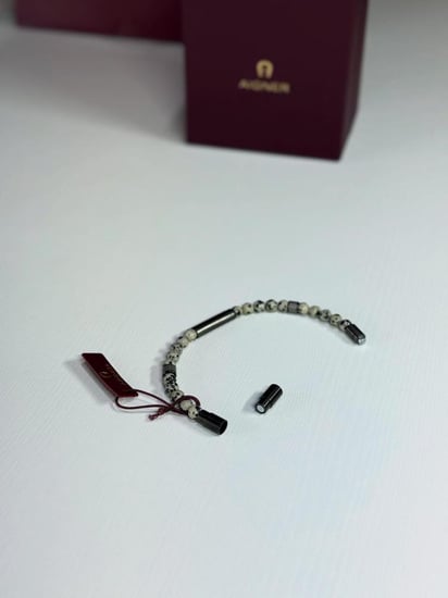 اسوارة فيستو من اجنر للرجال خرز لون حجري اسود ورمادي Agner Festo bracelet for men Gray beads
