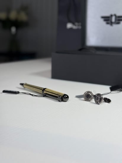 طقم بوليس بلاك اند برونز  كيك وقلم police set pen and cufflinks bronze vibe