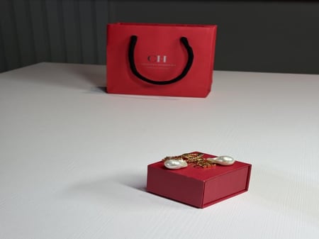 حلق كارولينا هريرا لولو كبير متدلي مزين بشعار كارولينا  logo CH earring big pearl drop