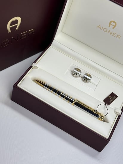 طقم اجنر ذهبي / ستيل كبك وقلم