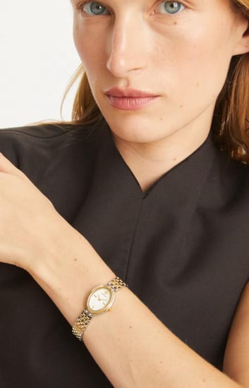 توري برتش ساعه OVAL WATCH بيضاويه انيقه بلونين - ذهبي/ فضي
