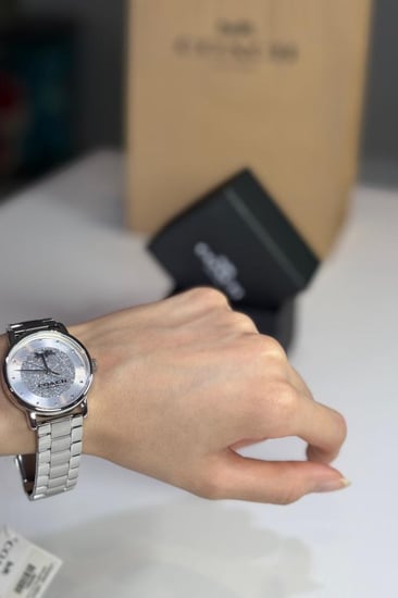 ساعة كوتش بيف كريستال فضيه coach grand pave crystal silver watch