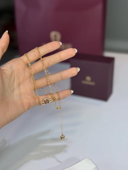 سلسلة اجنر ذهبيه مطليه مرصعة بالاحجار ومزينه بلوقو انسيابي AGJ.231108.GNL AIGNER Aurora women's necklace