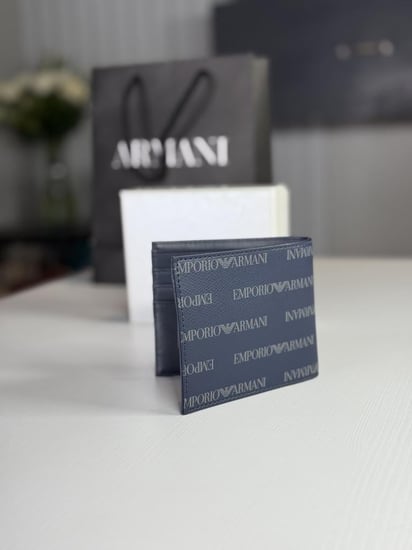 محفظة امبوريو ارماني بشعار ازرق ولوقو الصقر-emporio armani navy signature wallet