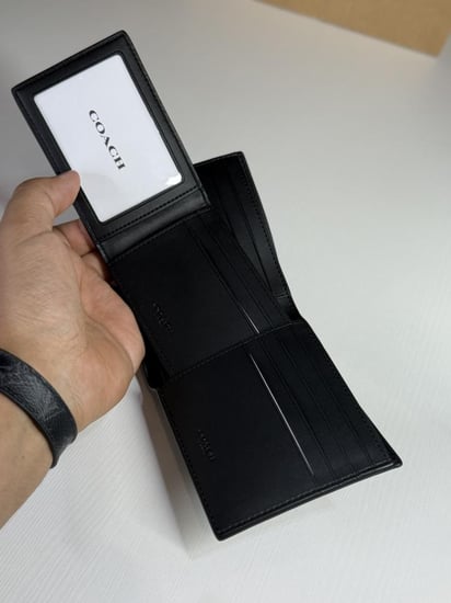 كوتش سجنتشر فحمي محفظة رجالية من قطعتين