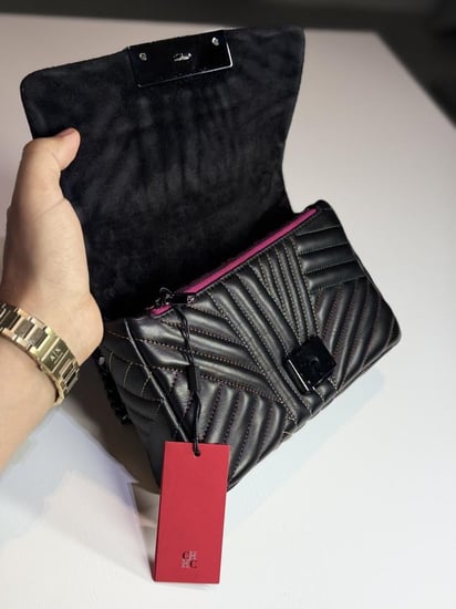 كارولينا شنطة كتف بيمبا فوشي بخطوط ملونه bimba s - اسود/ فوشي/ رمادي