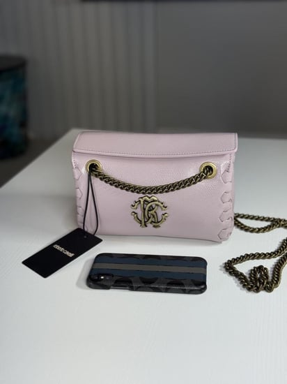 ربرتو كفالي شولدر سنيك بلون وردي roberto cavalli pink snake shoulder bag