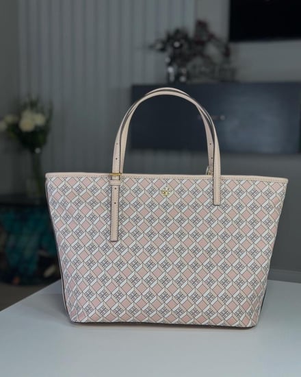 توت توري برتش سمول Tory Burch Geo Logo Mini Zip Tote وردي سجنشر