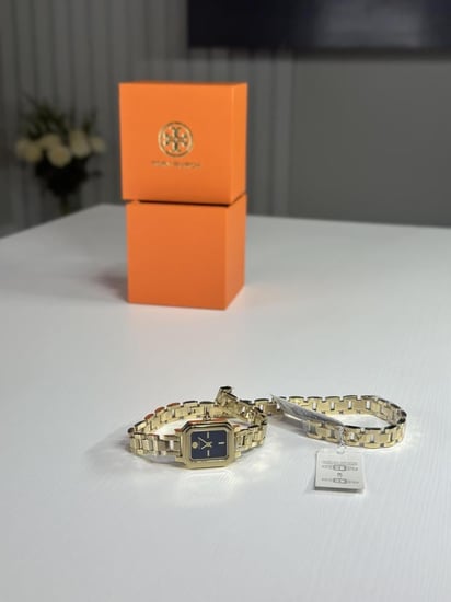 ساعة حجز توري برتش دبل او ناعمه/ طريقتين- ذهبي وميناء كحلي