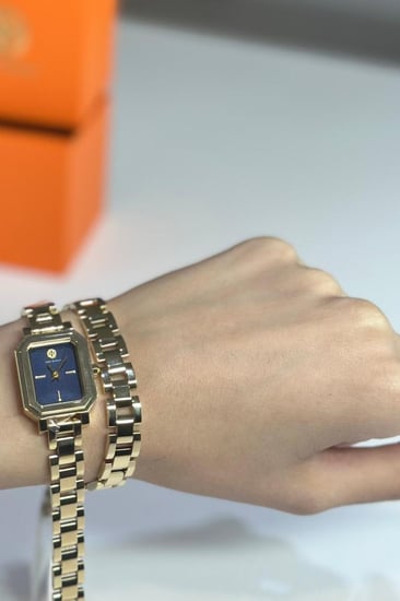 ساعة حجز توري برتش دبل او ناعمه/ طريقتين- ذهبي وميناء كحلي