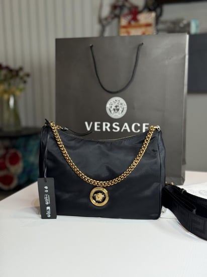 شنطة فيرزاتشي ميديم كتف باللون اسود Nylon Tribute Chain Crossbody Shoulder Bag