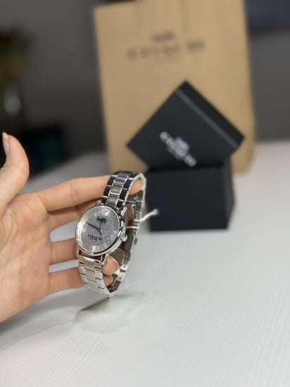 ساعة كوتش بيف كريستال فضيه coach grand pave crystal silver watch