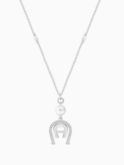 سلسلة اجنر باللون الفضي مزينه باللولو aigner HORSEBOARD AND PEARL NECKLACE