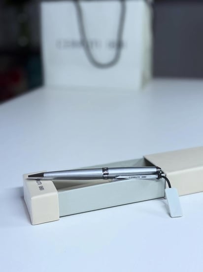 قلم شروتي فضي مخطط فخم Cerruti 1881 GRAVER Fine Writing Instrument - Men - C CRP NSS221001B -R - Blue Ink