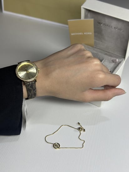 طقم ساعة مايكل كورس اديسون كوارتز باللون الذهبي