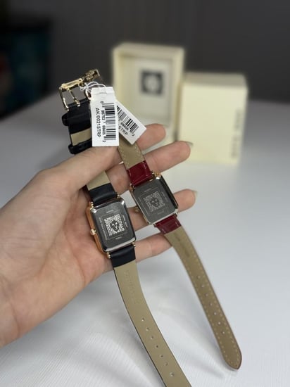 ساعة ان كلاين ستراب جلد اسود بمينا مربع Anne Klein Women's Strap Watch, AK/3702