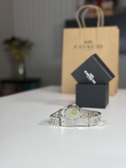 ساعة كوتش بيف كريستال فضيه coach grand pave crystal silver watch