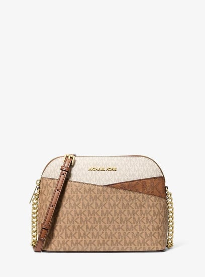 مايكل كورس ترفل جت كلر بلوك سجنشر Michael Kors Jet Set Logo Camel Multi Medium